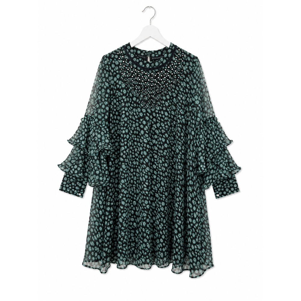 Ranna Gill Anthropologie Boho Floral Mini Dress Tiered Ruffle Sleeve Size M